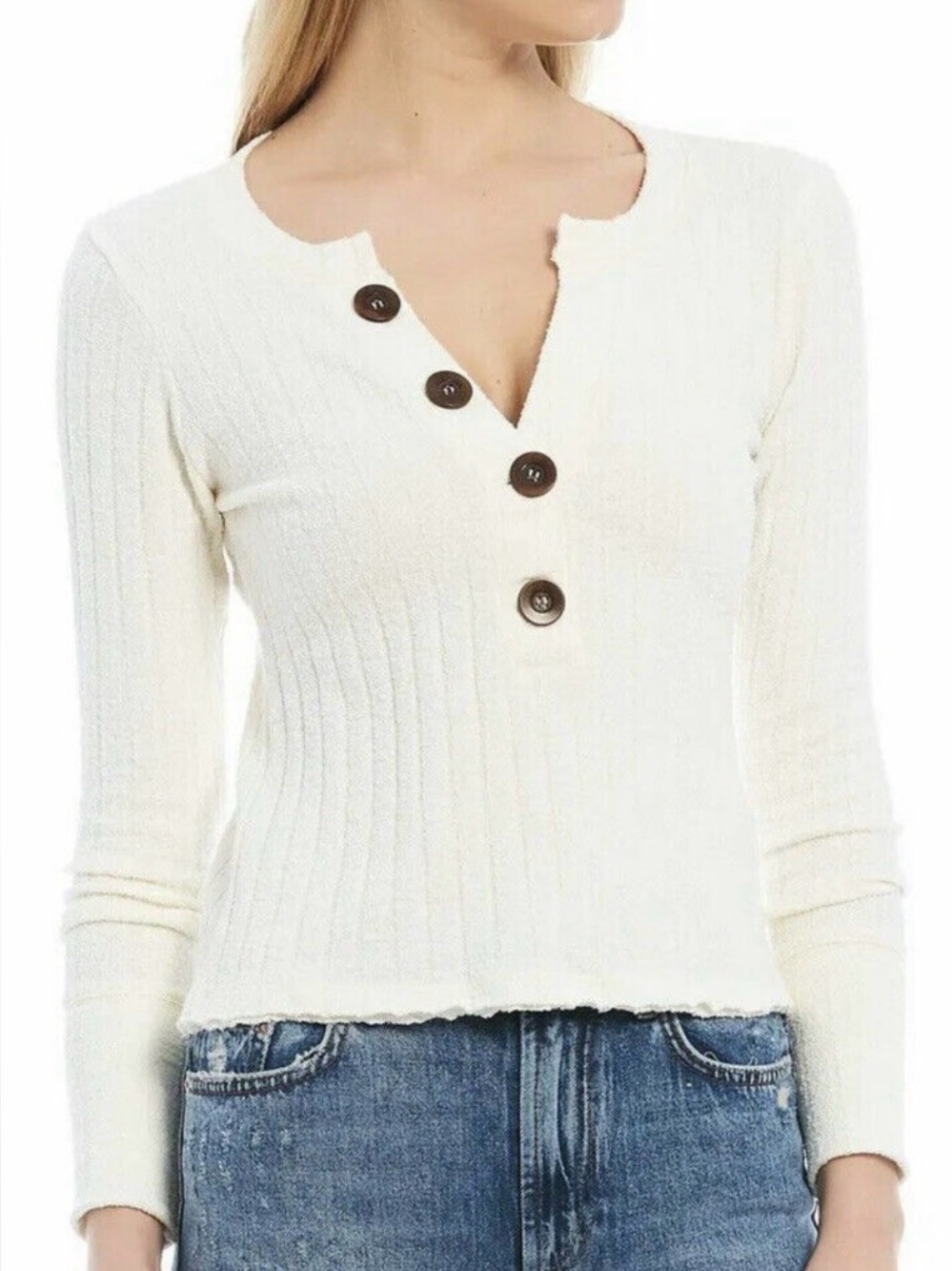 We the free womens medium Oliver Henley ribbed knit long sleeve sweater